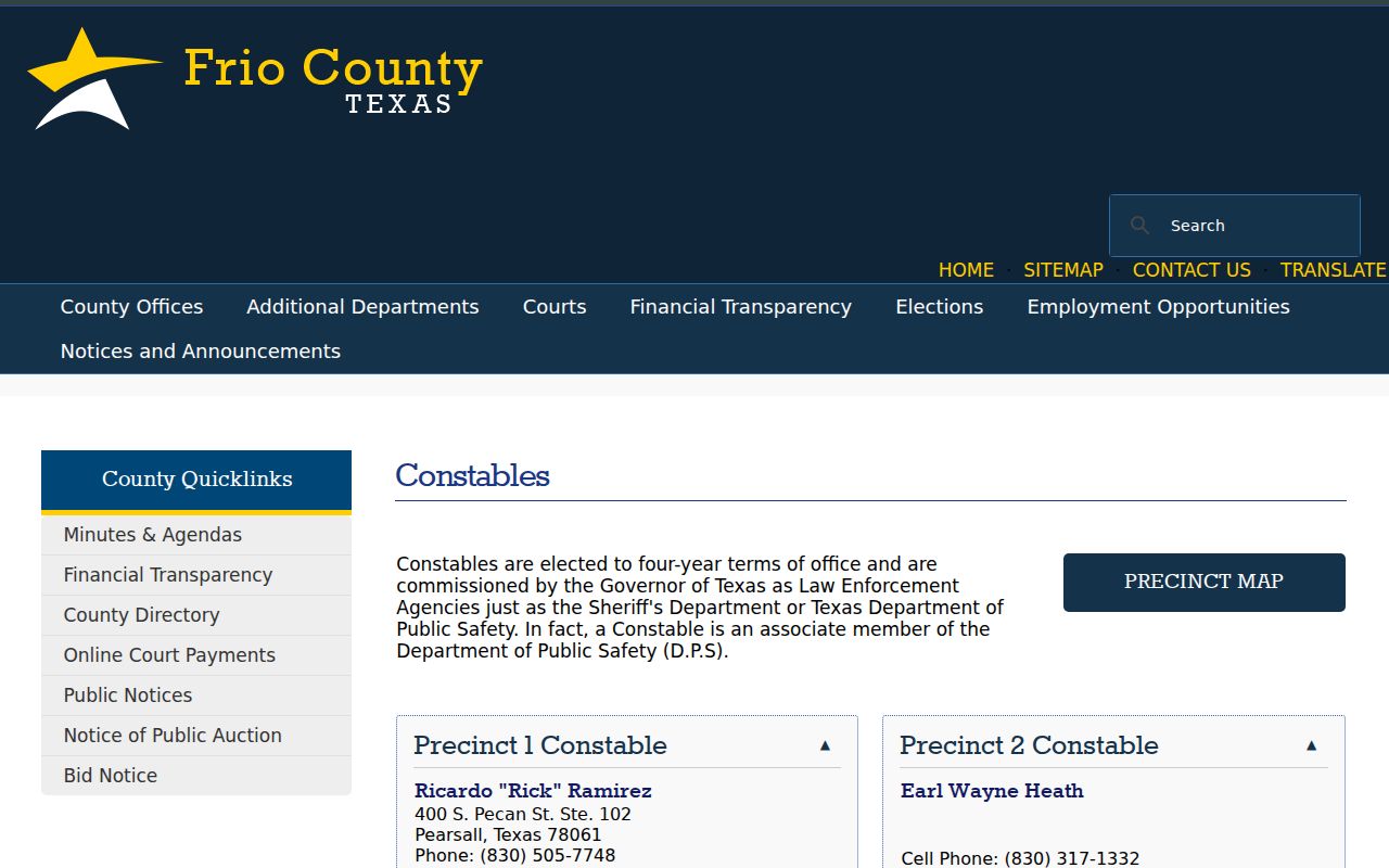 Frio County arrest warrant service research using the county constable directory
