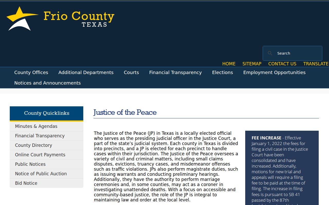 Frio County bench warrant research showing separate Justice of the Peace courts