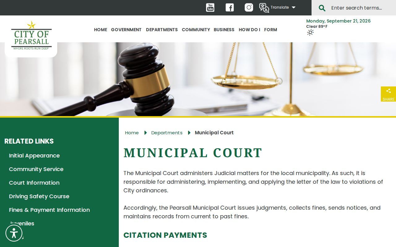 Pearsall warrant records research at the Municipal Court contact page