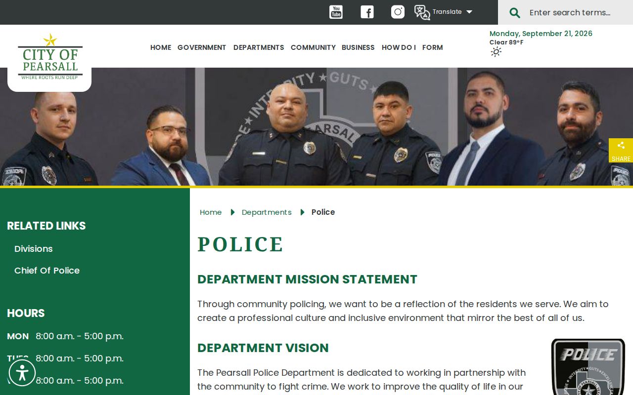 Pearsall warrant records research at the Police Department contact page