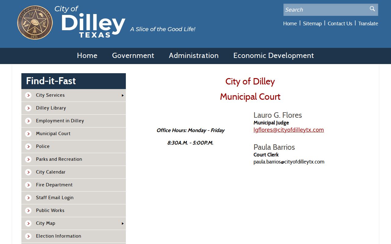 Dilley warrant records research at the Municipal Court contact page