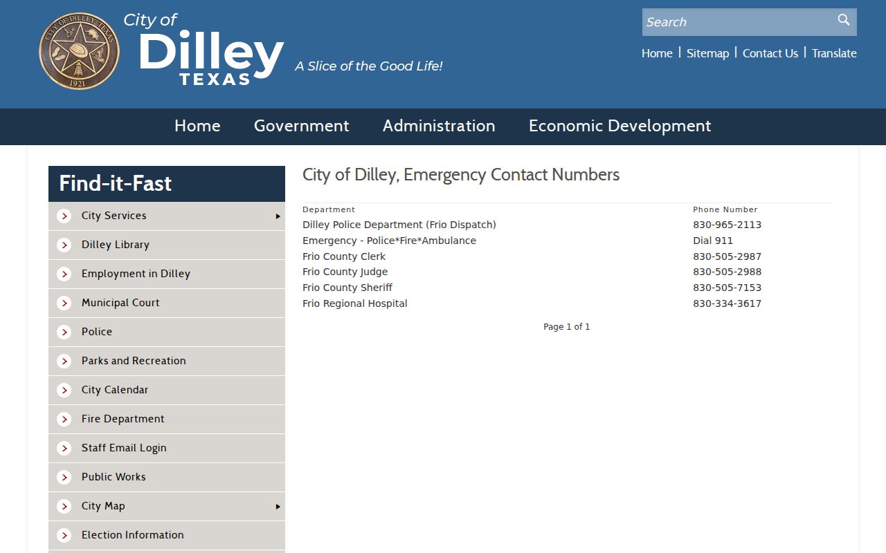 Dilley warrant research using the city directory for Police and Frio Dispatch routing