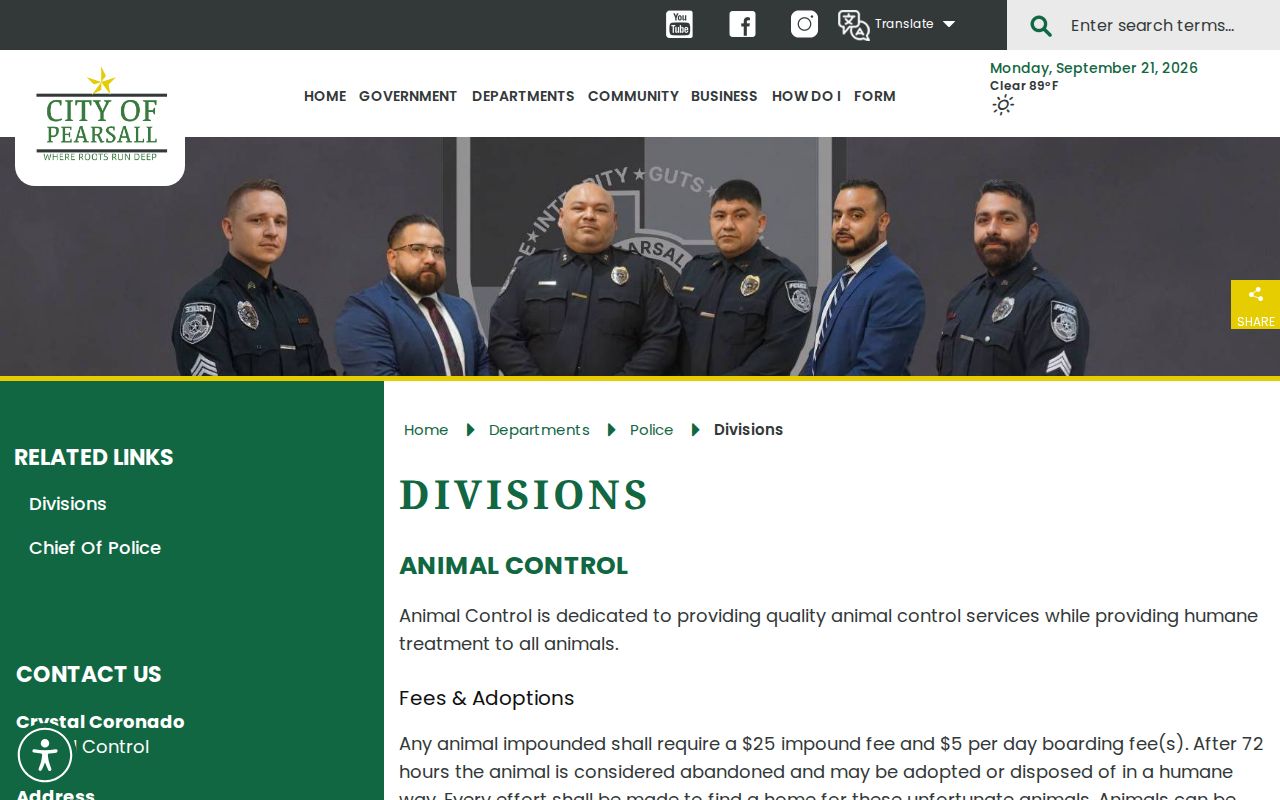 Pearsall warrant records research showing Police Department divisions, separate from court records