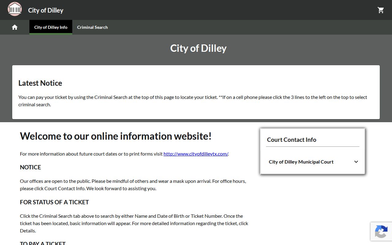 Dilley warrant lookup research showing the city's linked municipal payment page